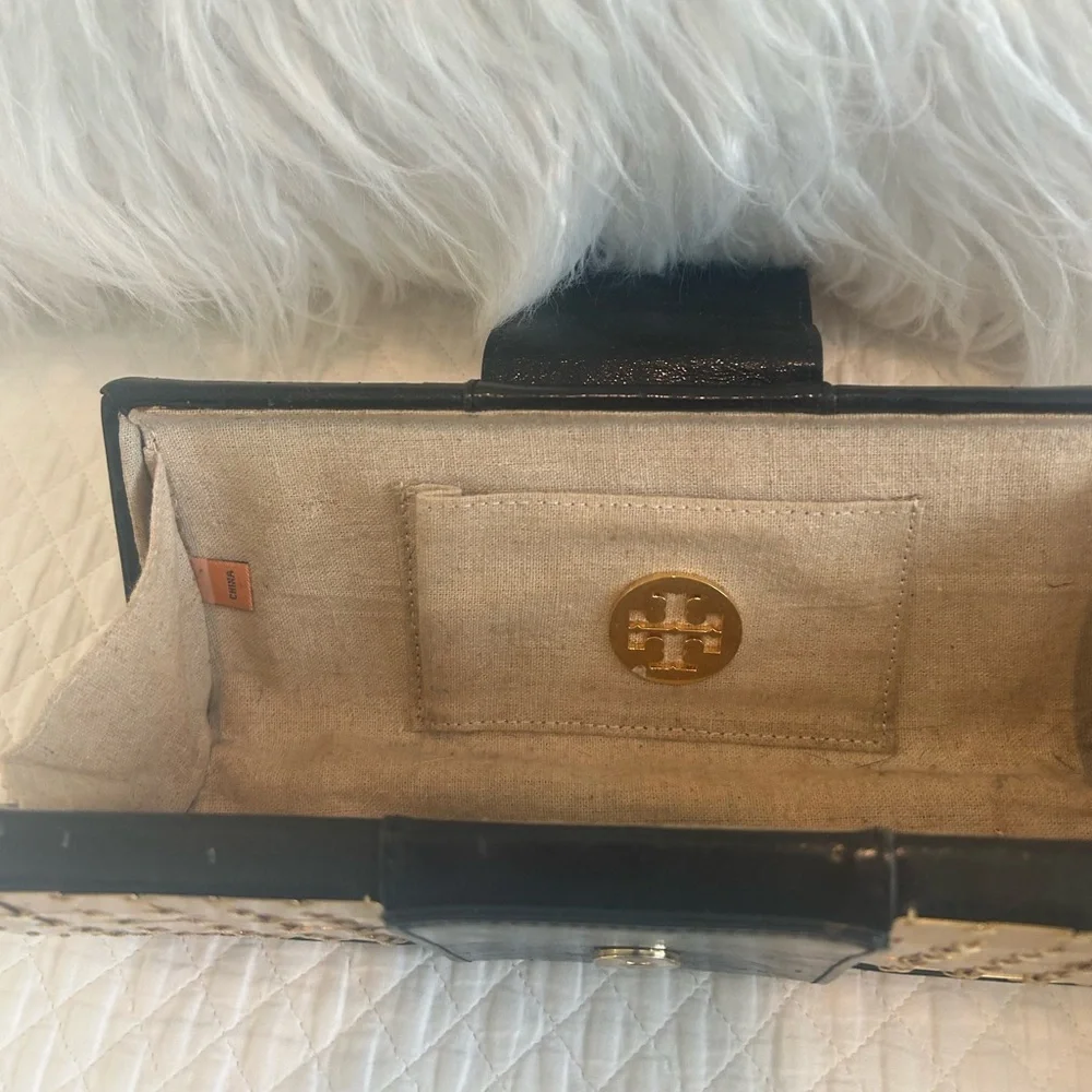 Tory Burch Black Clutch with Gold Studded Panels